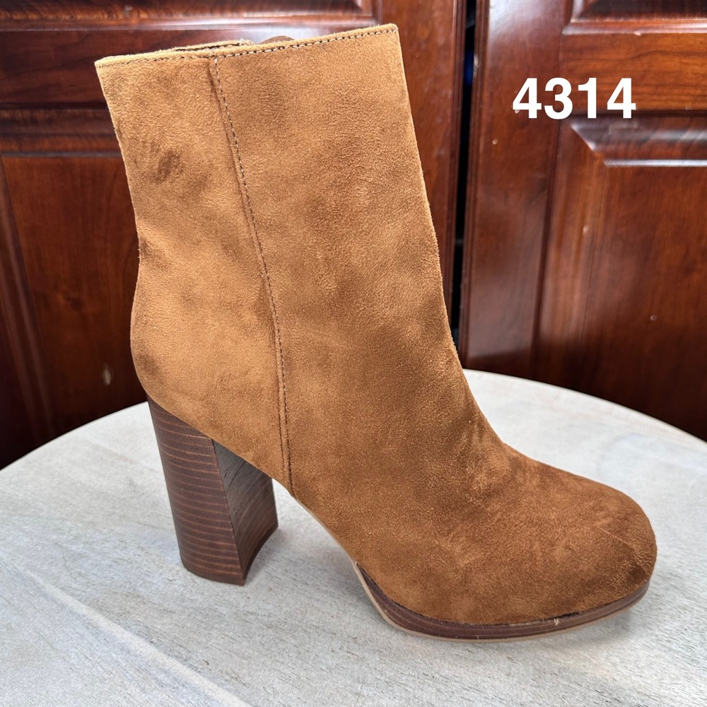 Mari A Mayvis Tan Faux Suede Block Heel Ankle Boots Womens Size 8.5